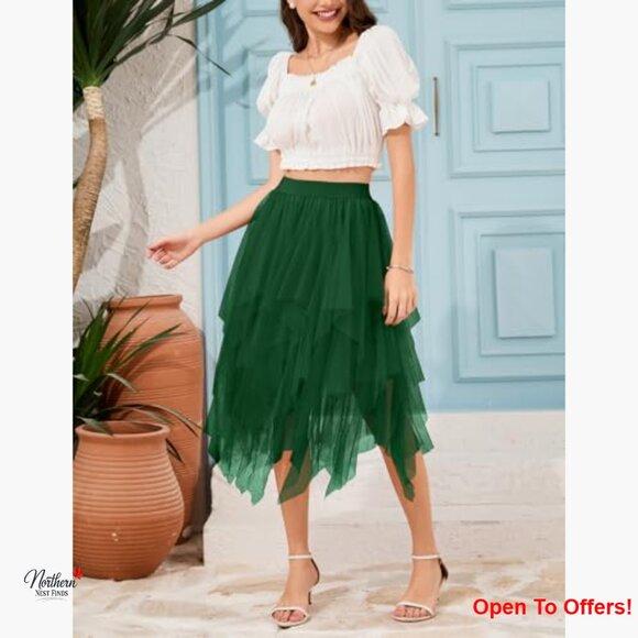 Polyester Tulle Skirt with Elastic Waist Asymmetrical A-Line - Picture 3 of 7